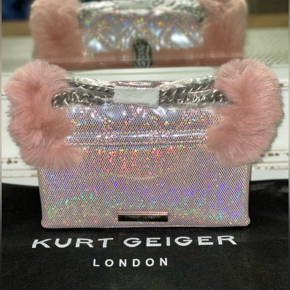 KURT GEIGER LONDON Mini Kensington Light Pink Faux Fur Crossbody Bag - Picture 4 of 11